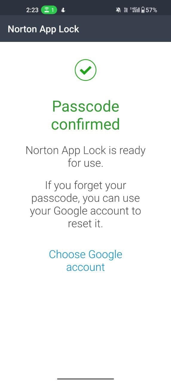 password di blocco confermata norton