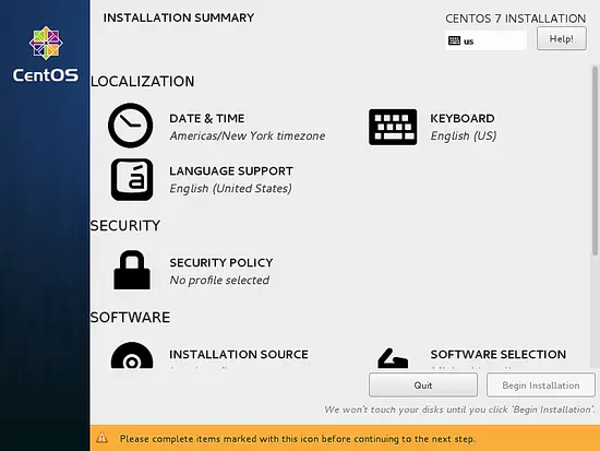 El instalador de CentOS.
