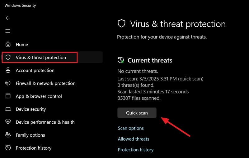 proteção contra vírus e ameaças na segurança do windows