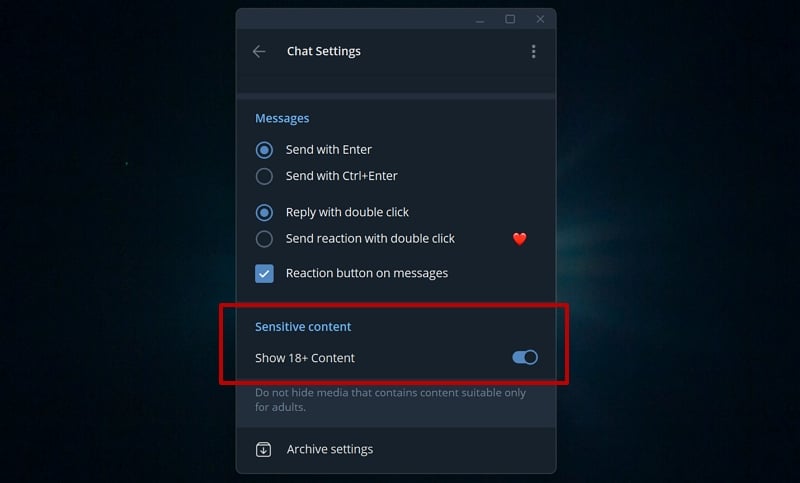 Aktivieren Sie sensible Inhalte auf der Telegram-Desktop-App