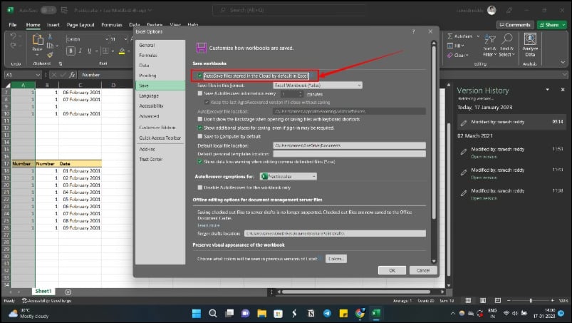 imagem mostrando autosave arquivos do onedrive e sharepoint online por padrão no excel