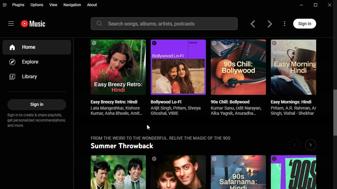 App desktop YouTube Music