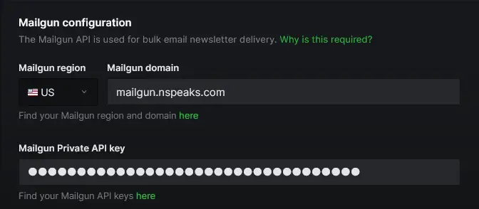 Configuración del boletín de MailGun de Ghost