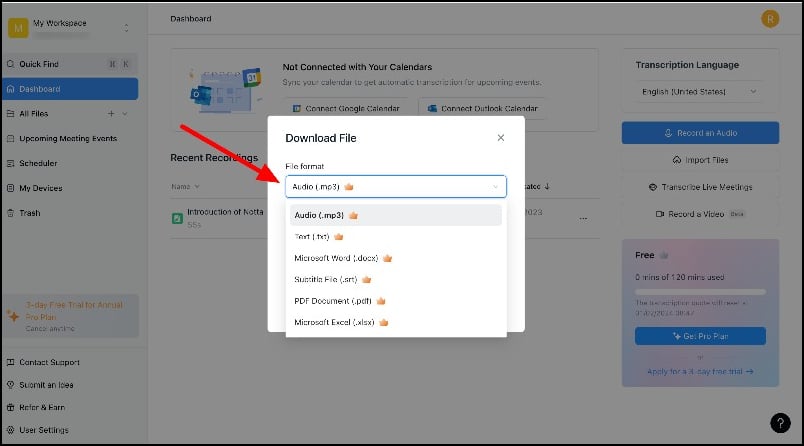 different export options