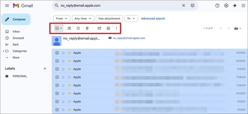 elimina tutte le email da un indirizzo specifico