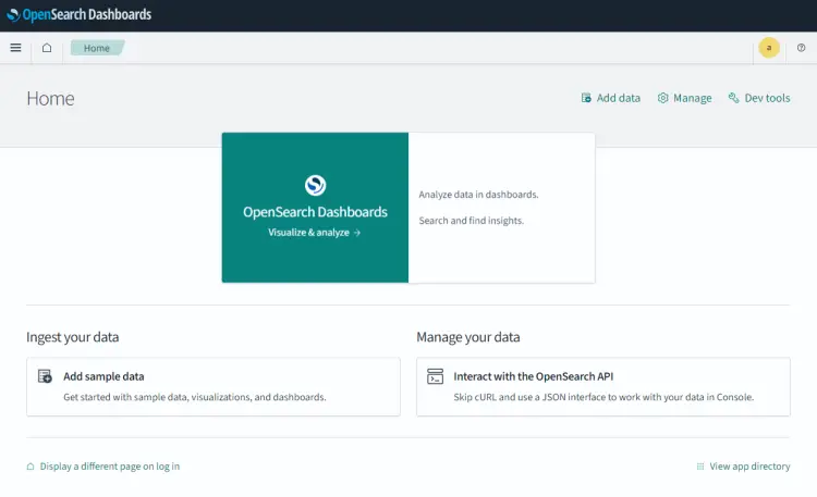 Homepage OpenSearch Dashboards
