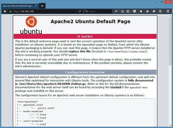 Apache 2.4-Standardseite im SSL-Modus.