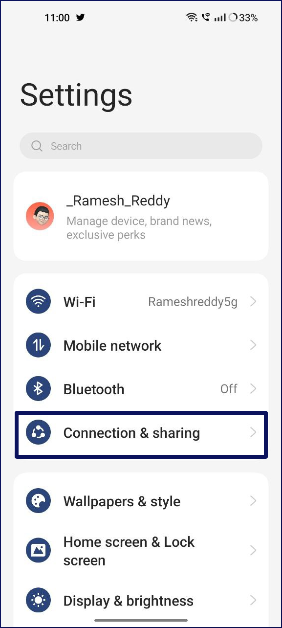 configuración de red y compartición de aplicaciones