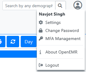 Меню 2FA OpenEMR