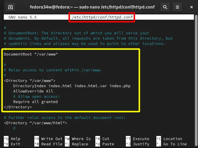 Configuration du fichier apache