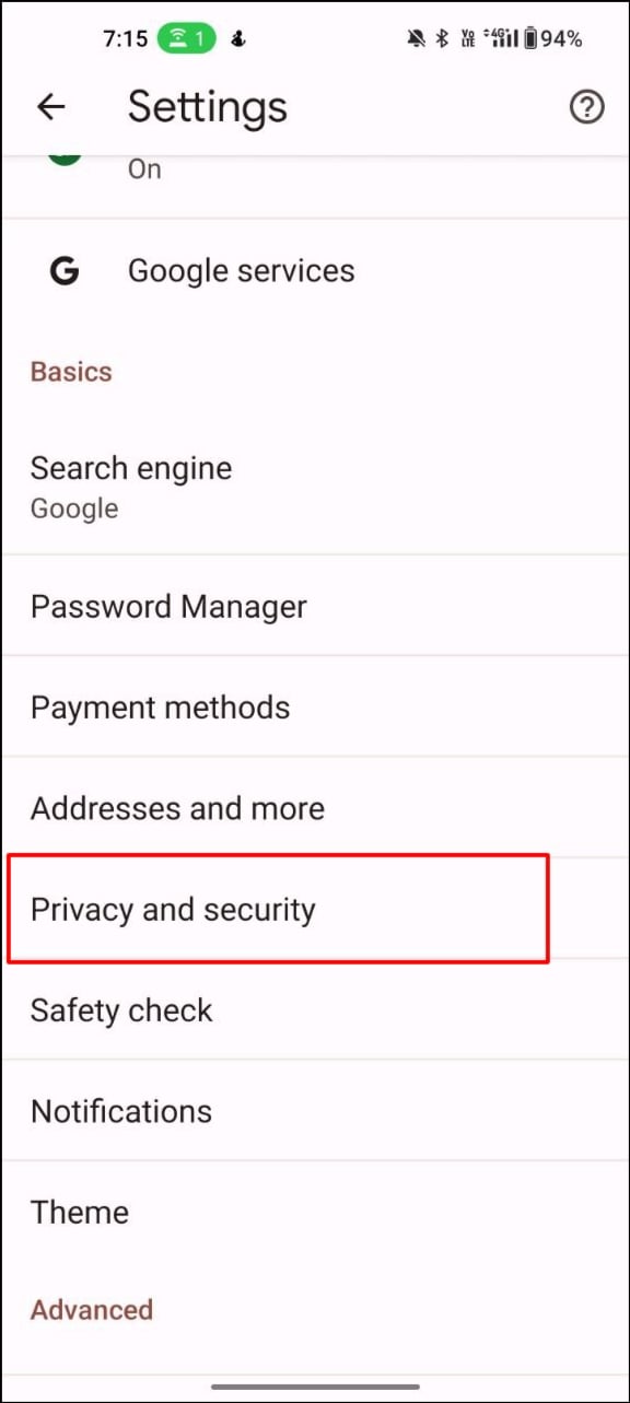 privacidade e segurança do google chrome