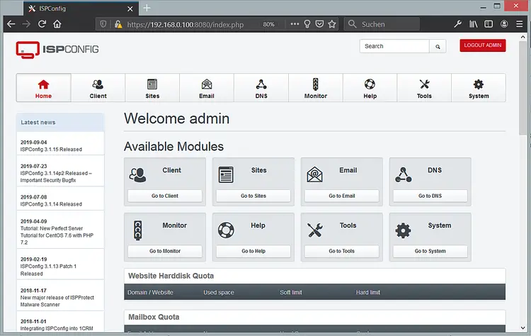 Painel do ISPConfig no Debian 10