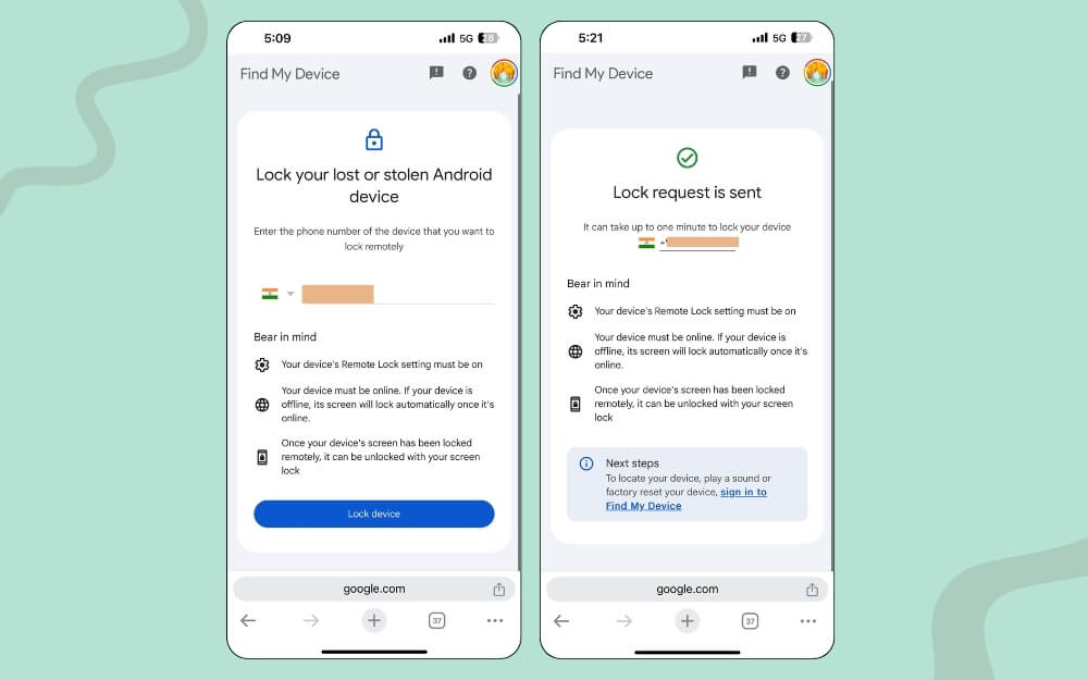 recurso de bloqueio remoto do google