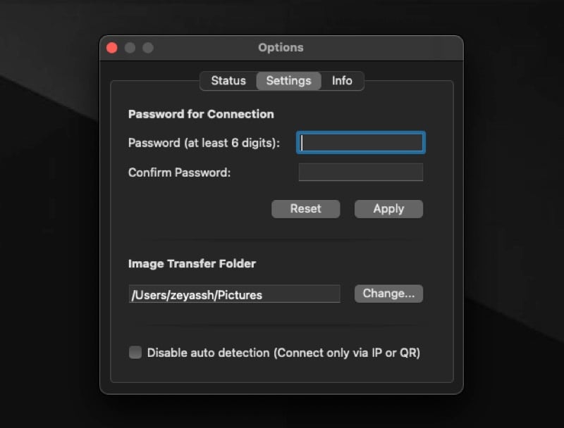 impostazione della password di connessione sul client desktop remote mouse