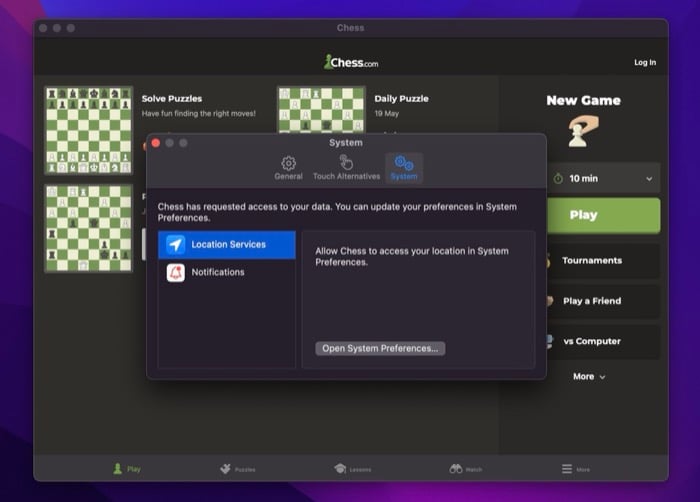préférences système de l'application ios sur mac