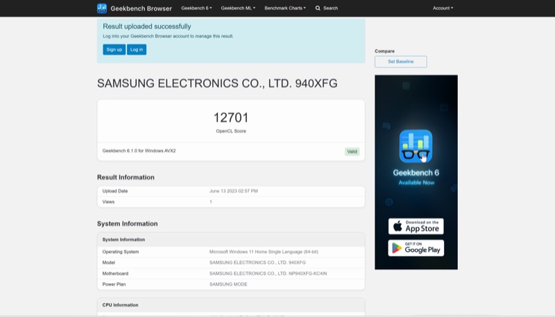 résultat du benchmark gpu geekbench 6