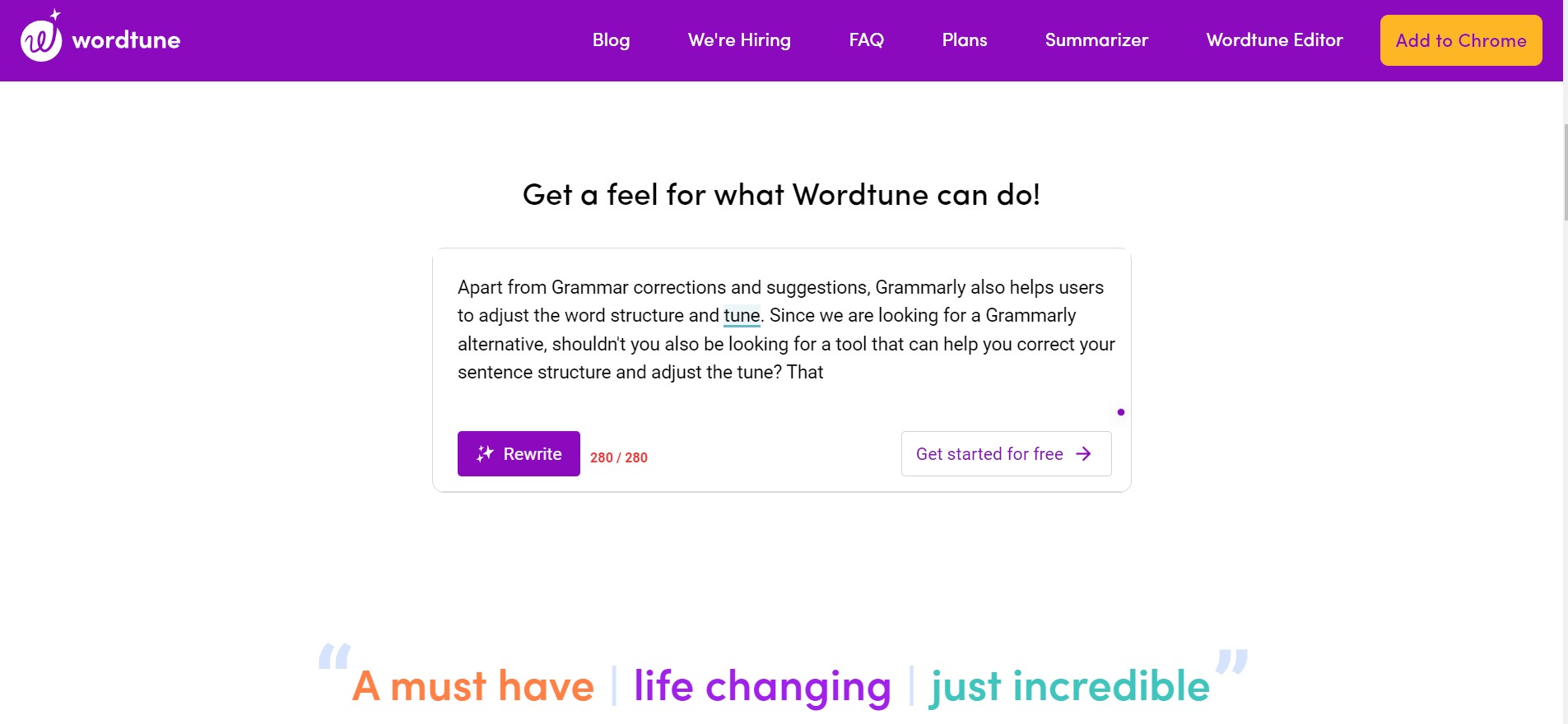 wordtune per ristrutturare le frasi