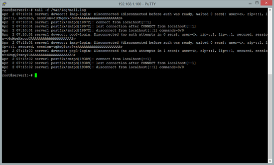 mail.log mostrato nel comando screen