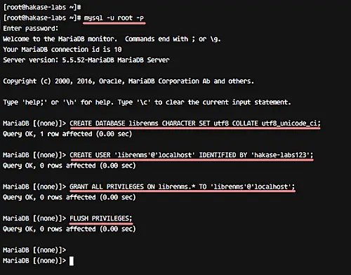 librenms MySQL 사용자 추가