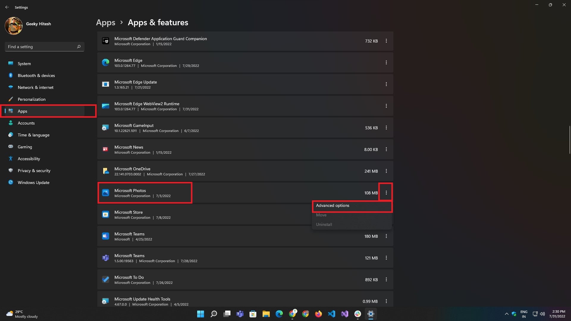 advanced options in-app settings