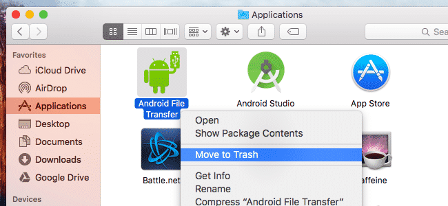 Disinstallare l'app utilizzando il cestino