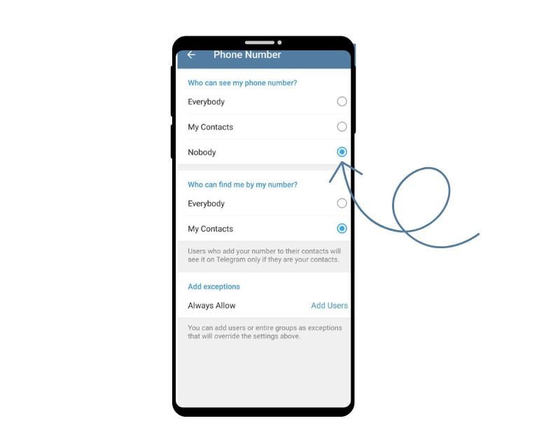 imagen que muestra cómo ocultar el número de teléfono en telegram
