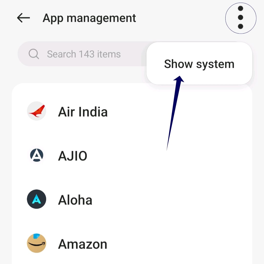 System-App in der App-Liste anzeigen