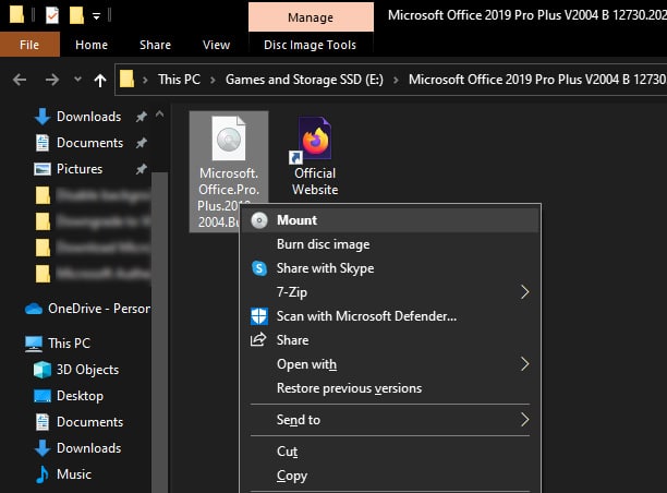 Смонтировать Office 2019 ISO