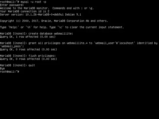 Créer la base de données WebmailLite et l'utilisateur