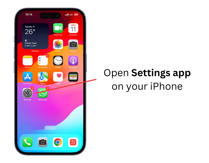 application réglages sur iphone