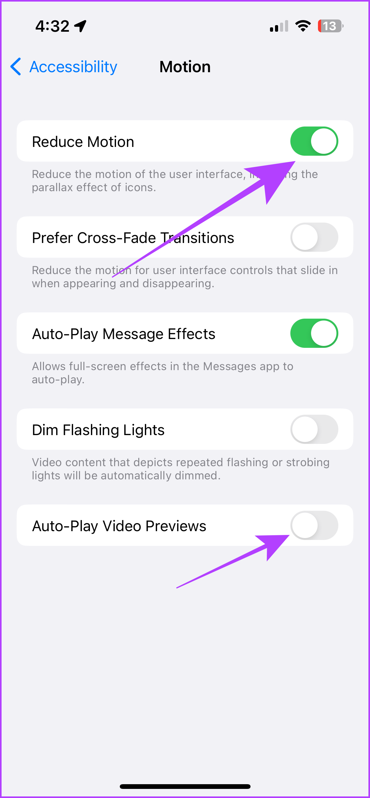 configurações de reduzir movimento iphone