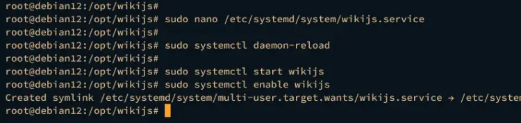 iniciar habilitar wiki.js