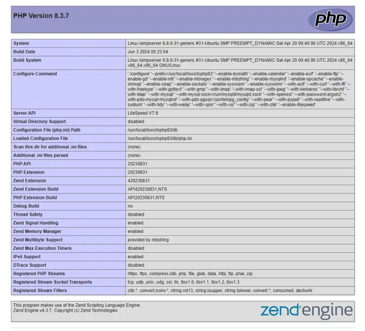 OpenLiteSpeed PHP-Info