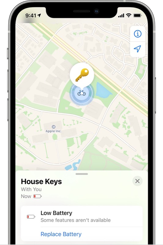 messaggio batteria bassa per un airtag nell'app dov'è su un iphone.