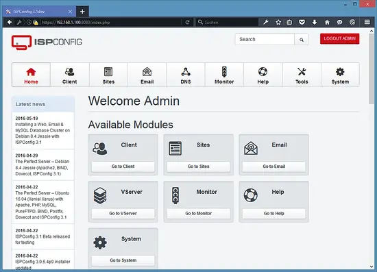 Das ISPConfig-Dashboard