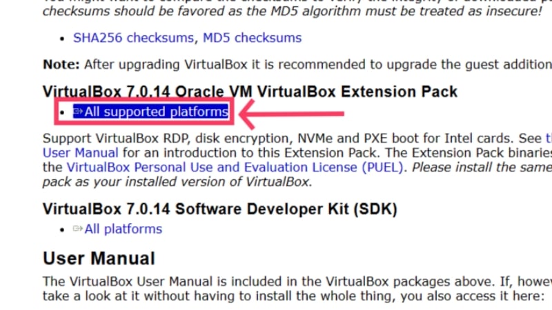 télécharger le pack d'extension virtualbox