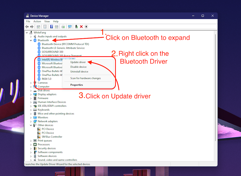 mettre à jour le pilote bluetooth