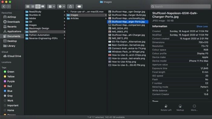 view image metadata in finder