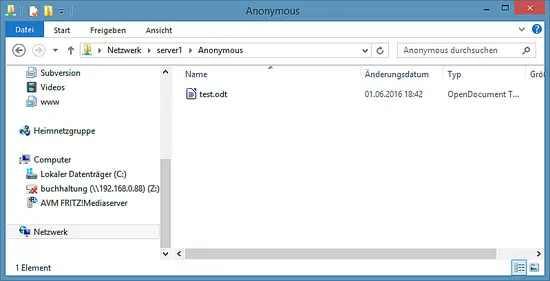 Il caricamento nella condivisione Samba anonima è stato completato con successo.