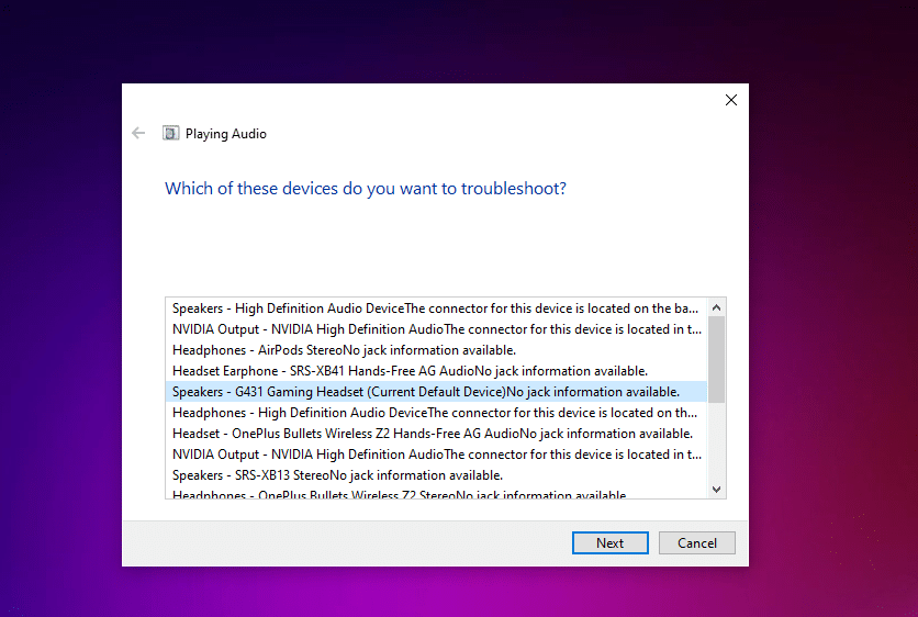 Esegui lo strumento di risoluzione dei problemi audio