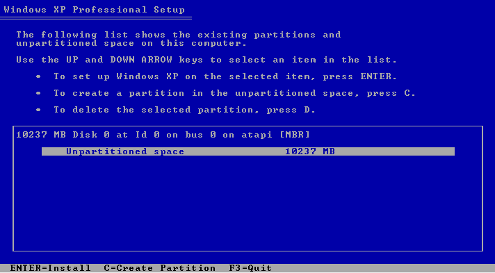 Windows XPパーティションフォーマット