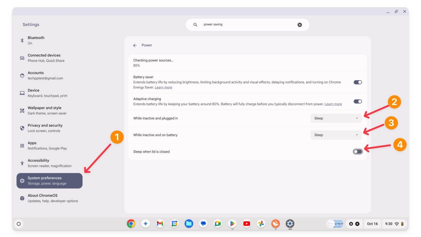 chromebook sleep settings