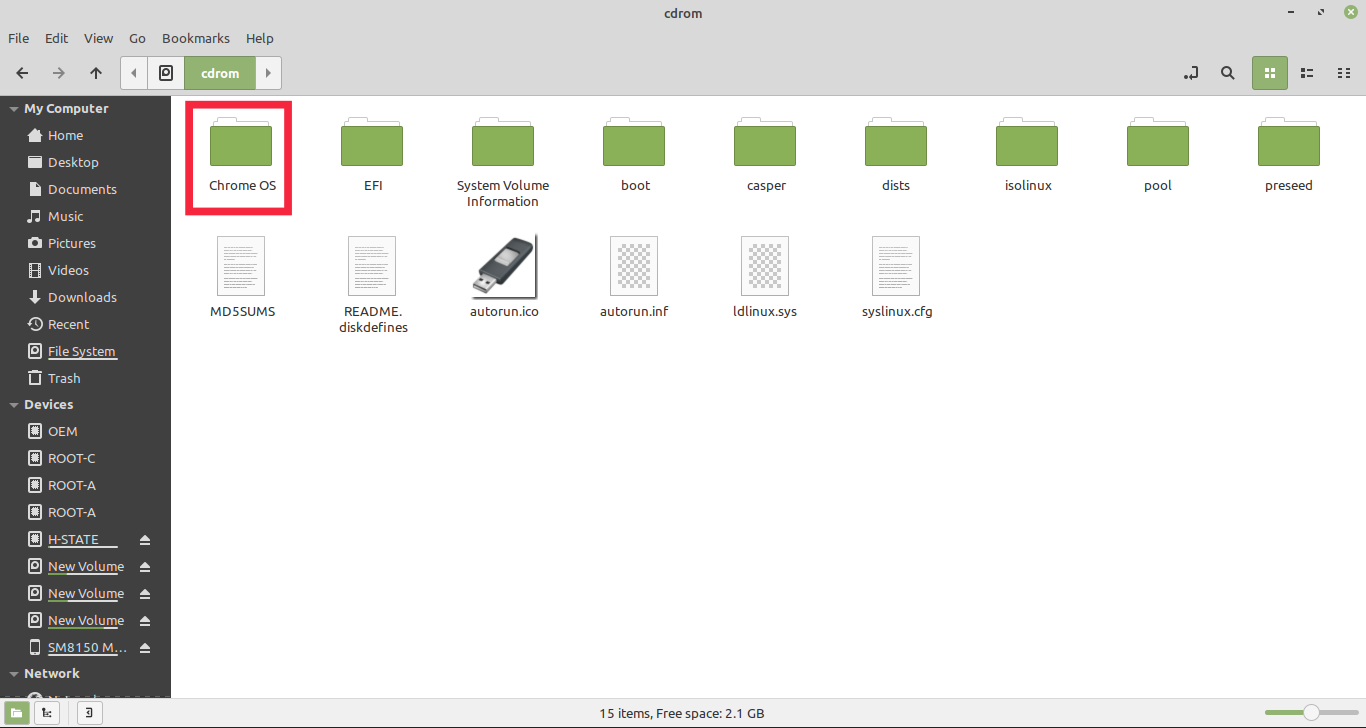 cartella chrome os linux