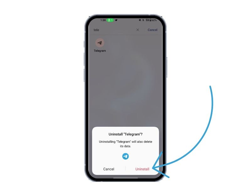 imagen que muestra desinstalar la aplicación de telegram