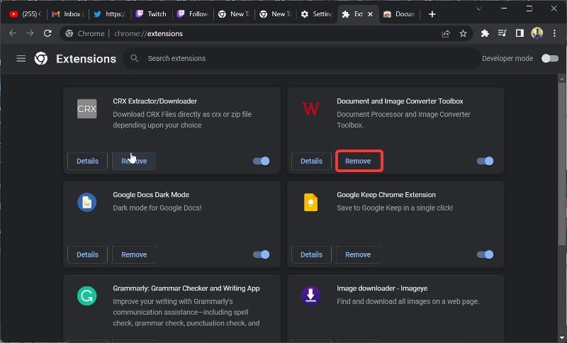 remove extension