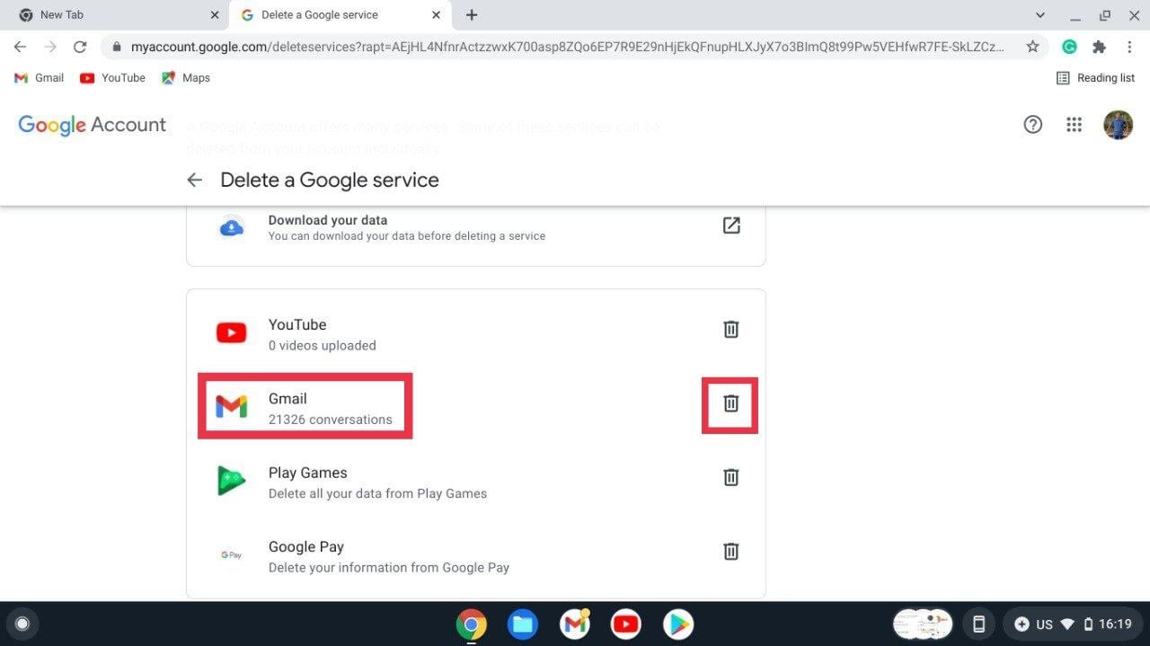 corbeille compte gmail