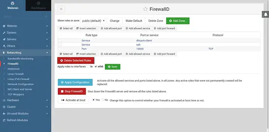 Gestisci firewall con Webmin