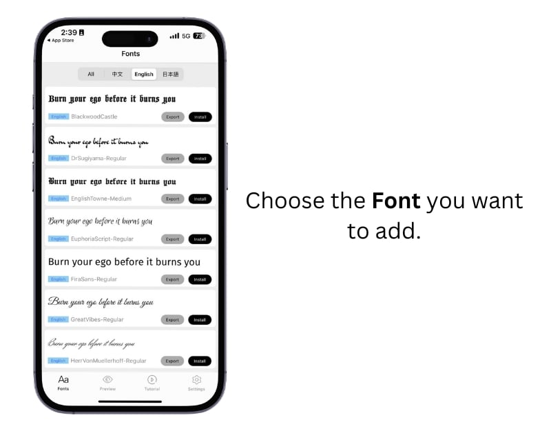 scegli il font nell'app
