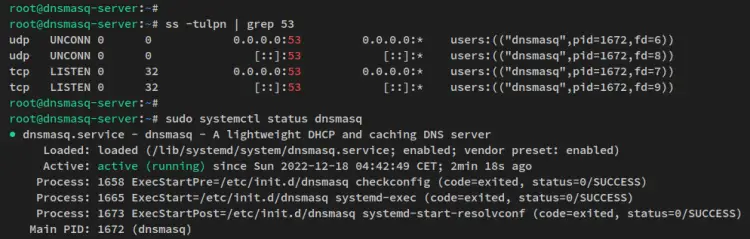 vérifier le service dnsmasq