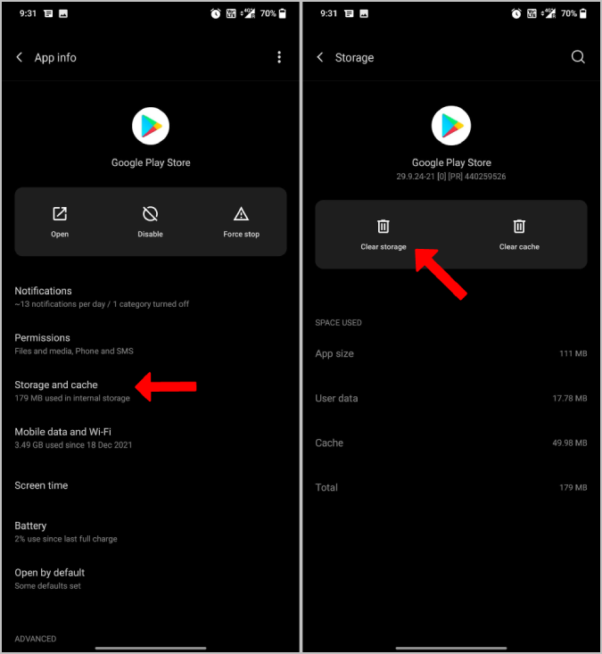cancellazione dei dati del play store